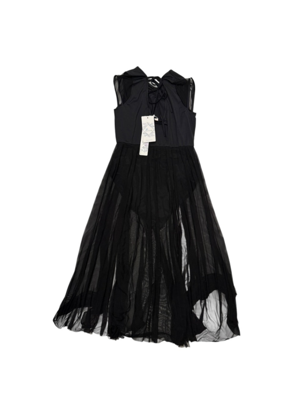 ODASDO NWT Black Lyrical Contemporary Dance Dress Leotard Mesh Maxi Skirt Size L - Picture 5 of 7